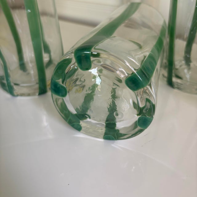 Green Contemporary Verdure Stripe Italian Murano Glass Tumblers - Set of 4 For Sale - Image 8 of 8