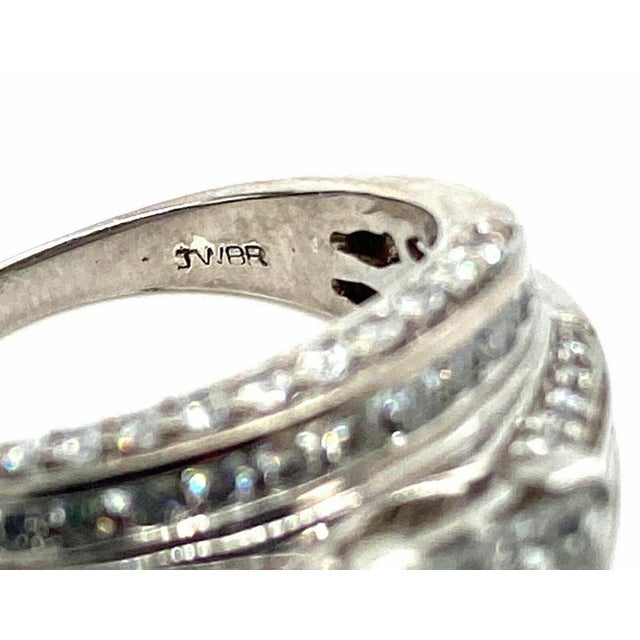 Transparent Mid 20th Century Diamond 14k White Gold 3 Row Band Engagement Ring - Size 6.5 For Sale - Image 8 of 9