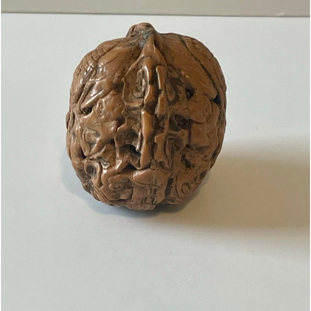 Antique Detailed Hand Carved Chinese Figural Walnut Shell For Sale - Image 4 of 8