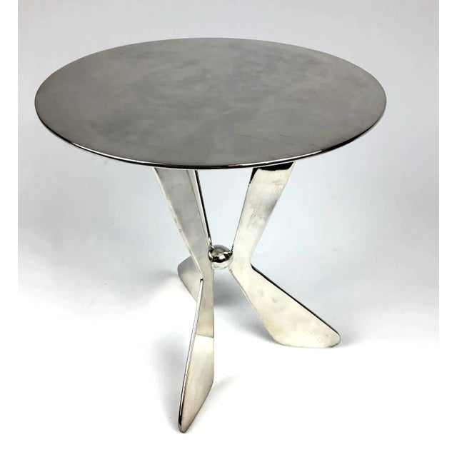 1980s Silver Plated Modern Heavy Pedestal Stand For Sale - Image 11 of 11
