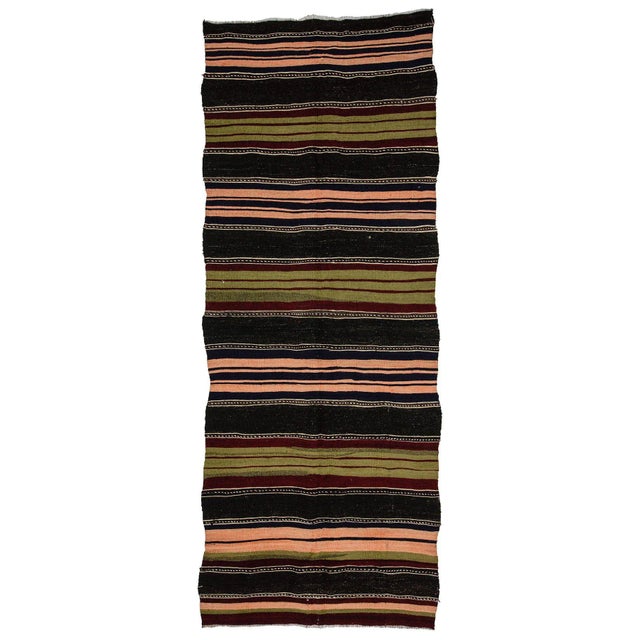 Textile Vintage Striped Turkish Kilim Rug-4′10″ × 12′6″ For Sale - Image 7 of 7