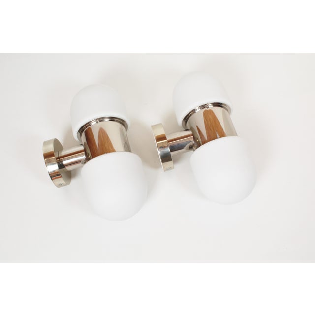Vintage Chrome and Opaline Glass Wall Lamps by Rolf Kruger, 1970s, Set of 2 For Sale - Image 4 of 9