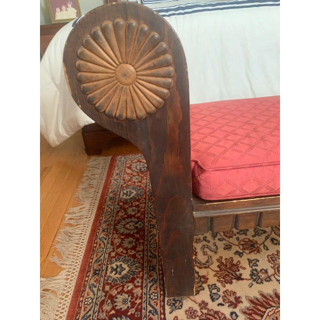 Vintage handmade wooden bench seat with cushion