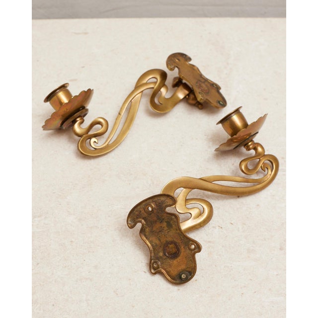 Art Nouveau Brass Taper Candlestick Rotating Sconces For Sale - Image 13 of 15