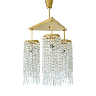 Vintage Bohemian Glass and Brass 3-Light Chandelier by Jablonecke Sklarny, 1970s For Sale