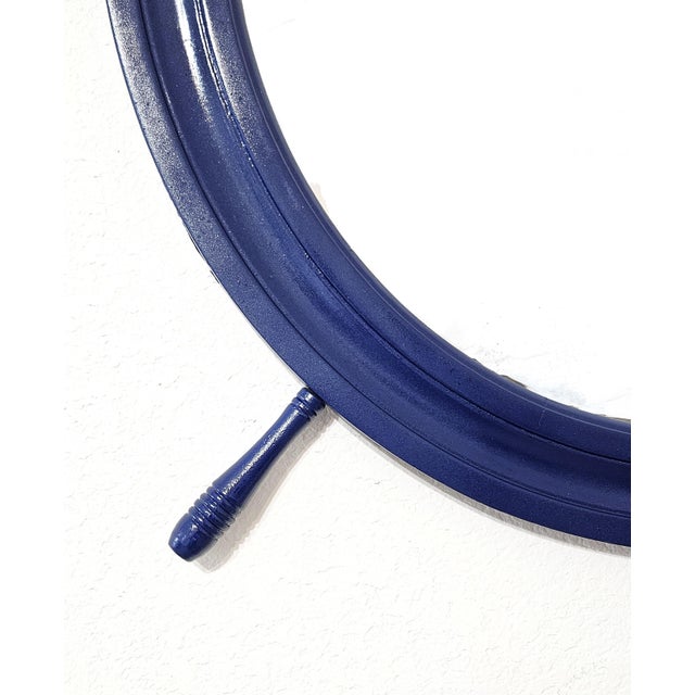 Superb 35" Oversized Restored Ship’s Wheel Wall Mirror Deep Navy Circa 40/50s For Sale - Image 10 of 14