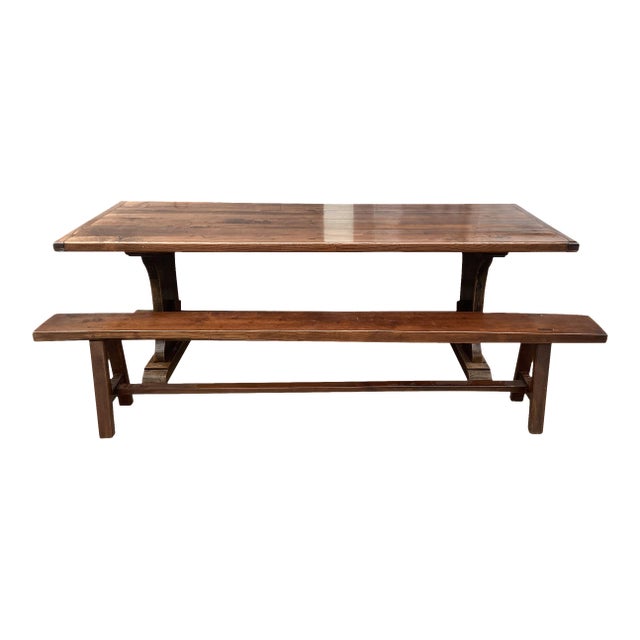 French Oak Farmhouse Table W/ Benches For Sale