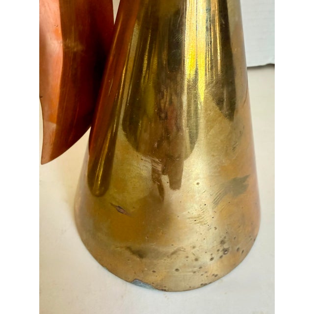Metal Pair of Mid-Century Brass & Copper Angel Candleholders For Sale - Image 7 of 12