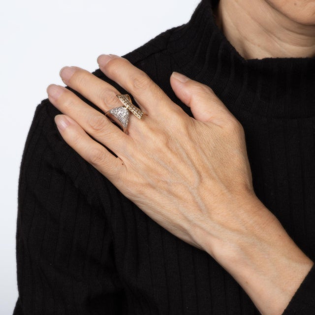 80s Vintage Diamond Ring Sculptural Bypass Sz 8.5 Cocktail Band Fine Jewelry For Sale In Los Angeles - Image 6 of 6