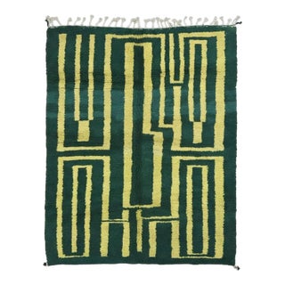 Geometric Green Berber Wool Rug - 9.6 X 8.3 Ft For Sale