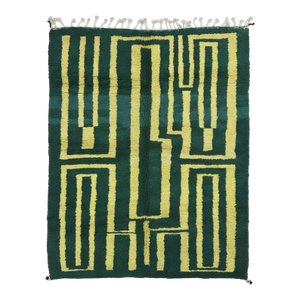 Geometric Green Berber Wool Rug - 9.6 X 8.3 Ft