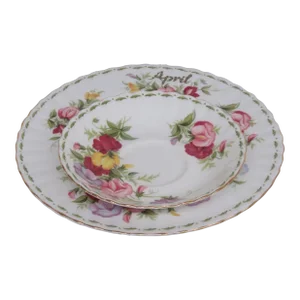Royal Albert Bone China April Sweet Pea Flowers Saucer and Plate Set