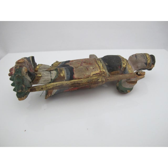 Antique Chinese Hand Carved Polychrome Wood Guardian Warrior Figure Pair For Sale - Image 10 of 13