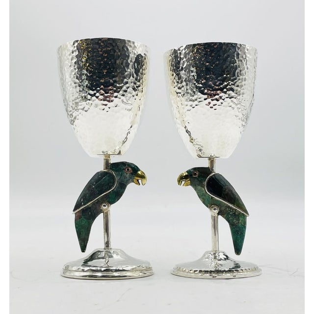 Mexican 1980s Emilia Castillo Parrot Goblets for Los Castillo, Mexican Modern Silver - a Pair For Sale - Image 3 of 13