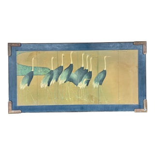 Mid-Century Modern Japanese Rimpa Style Framed "Cranes" Print After Ogata Kōrin For Sale