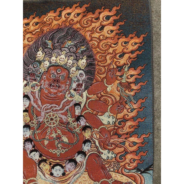 Textile Xizang Embroidery and Brocade Thangka Buddha Painting - Wrathful Deity Protector Wall Art - Hand Painted Buddhist Sacred Scroll Mid 20th Century For Sale - Image 7 of 7