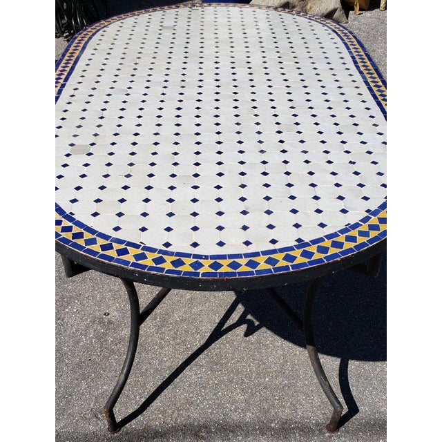 2010s Moroccan Oval Simple White Mosaic Dining Table For Sale - Image 5 of 8
