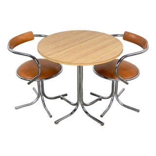 Mid to Late 20th Century Art Deco Streamline Moderne Dining Set With Round Table & 2 Chairs by Sutton Bridge For Sale