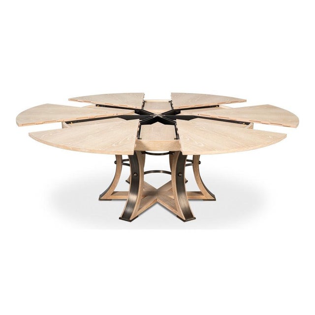 Not Yet Made - Made To Order Transitional Round Dining Table, Large - Bleached Oak With Hammered Iron Base For Sale - Image 5 of 11