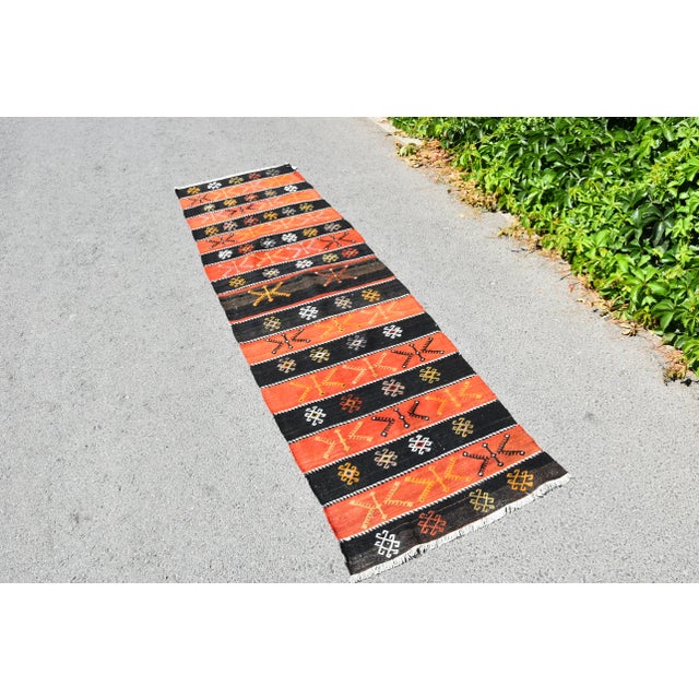Rustic 1960s Rustic Hand Knotted Striped Runner Rug For Sale - Image 3 of 11