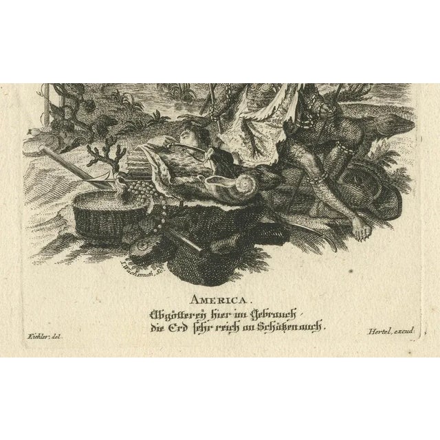 Johann Georg Hertel, Allegorical Engraving of America, Mid-18th Century, Print For Sale - Image 3 of 6