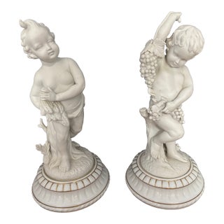 Pair of Capodimonte Italian Bisque Porcelain Cherub Figurines For Sale