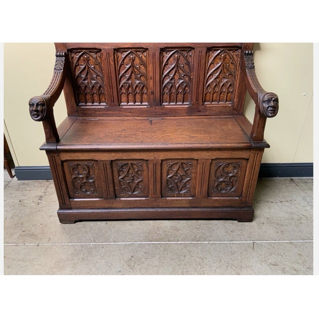 Antique Neo-Gothic Chest Bench, 1880 For Sale - Image 3 of 14