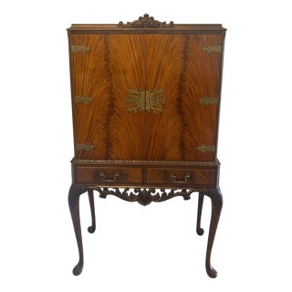 Antique Figured Mahogany Illuminated Cocktail Drinks Cabinet on Stand, 1920 For Sale