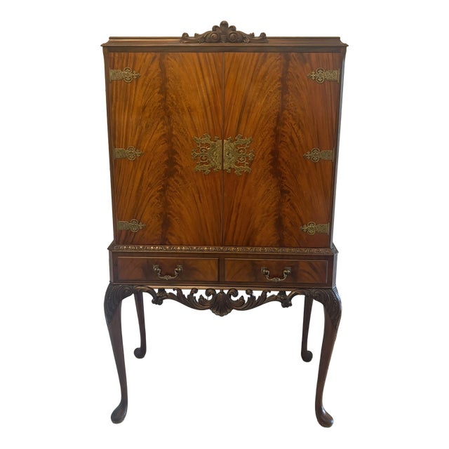 Antique Figured Mahogany Illuminated Cocktail Drinks Cabinet on Stand, 1920 For Sale