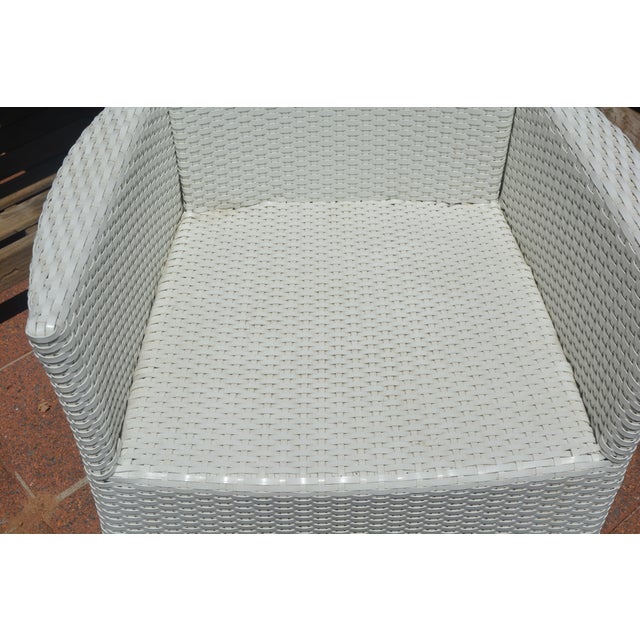 White 1990s Kingsley Bate Tuscany Outdoor Teak Square Dining Table & 4 Vieques White Wicker Arm Chairs For Sale - Image 8 of 12