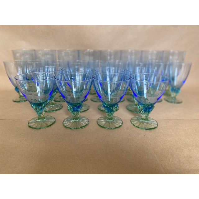 Vintage Italian Bormioli Rocco Bahia Blue & Green Goblets. Service for 8 - 24 Pieces + 1 (Water, Iced Tea, Champagne/Sherbet - 25 pcs For Sale - Image 14 of 14