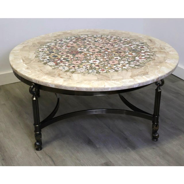 Beige Onyx Coffee Table With Floral Mosaic Inlay, Mid-Century Modern, Brazil For Sale - Image 8 of 9