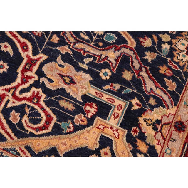 Boho Chic Ziegler Blue Red Hand-Knotted Wool Rug - 6'4'' X 9'1'' For Sale In New York - Image 6 of 8