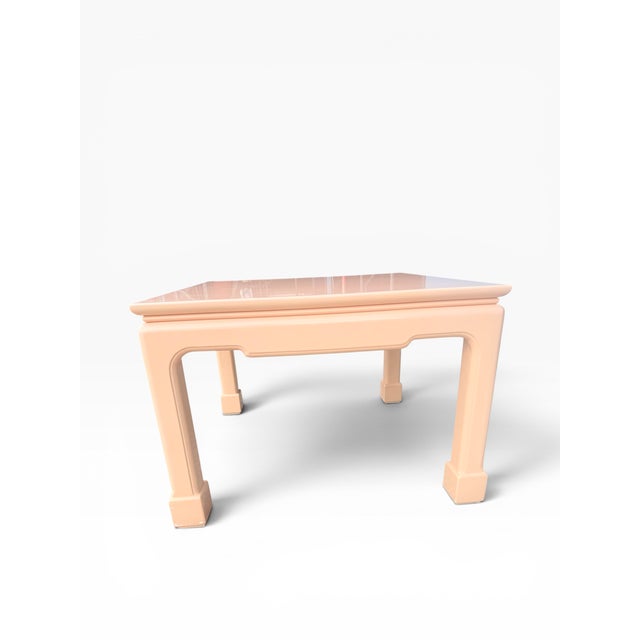 Wood Vintage Peach Lacquer Chinoiserie Side Tables – Pair For Sale - Image 7 of 13