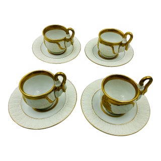 Mid 20th Century by Sadek Swan Gilded Footed Cups & Saucers - Service for 4 For Sale