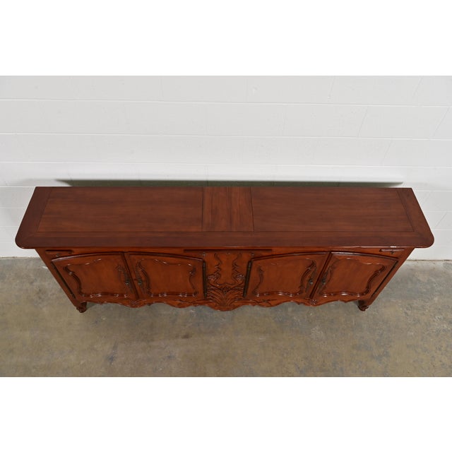 Baker Furniture French Provincial Louis XV Carved Cherry Wood Sideboard Credenza or Bar Cabinet For Sale - Image 9 of 13