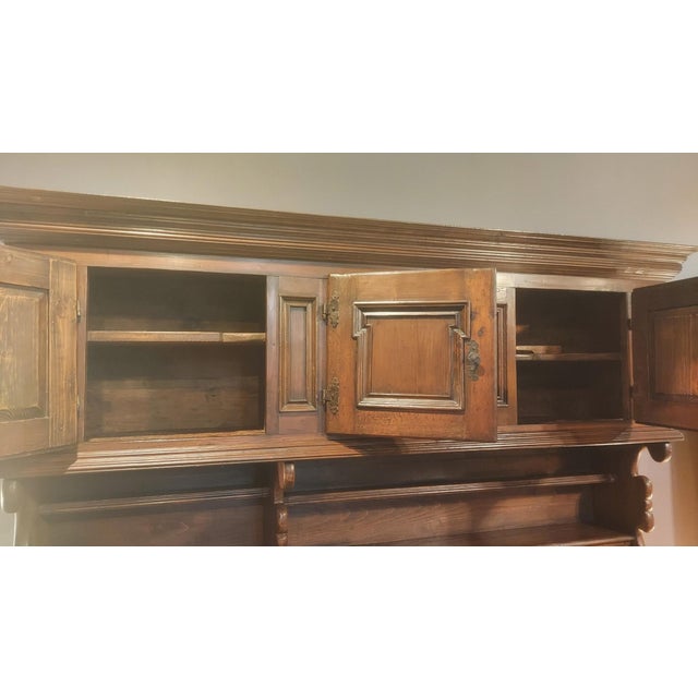 Late 18th Century 18th-Century Swiss Alpine Two-Piece Oak Hutch — Hand-Crafted by Artisan Farmers, Winter Workshop Piece For Sale - Image 5 of 16