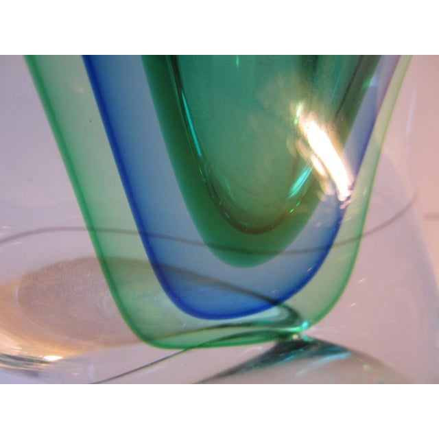 Artfully free-formed Murano glass vase from Vetreria Oball, dreamily radiant blue-green lagoon colors in Sommerso overlay...