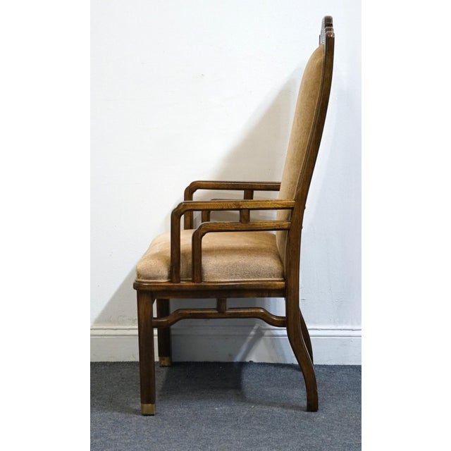 Late 20th Century Bernhardt Furniture Solid Walnut Asian Chinoiserie Style Dining Arm Chair For Sale - Image 5 of 9