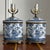 Absolutely stunning pair of vintage blue and white porcelain chinoiserie ginger jar style table lamps. Hand-painted floral...