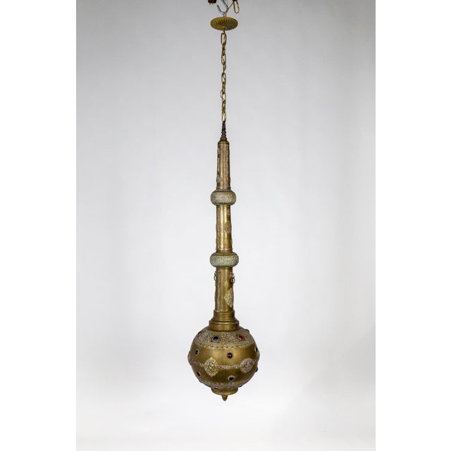 Elongated Indian Gulab Pash Form Bejeweled & Pierced Brass Pendant Light For Sale In San Francisco - Image 6 of 11