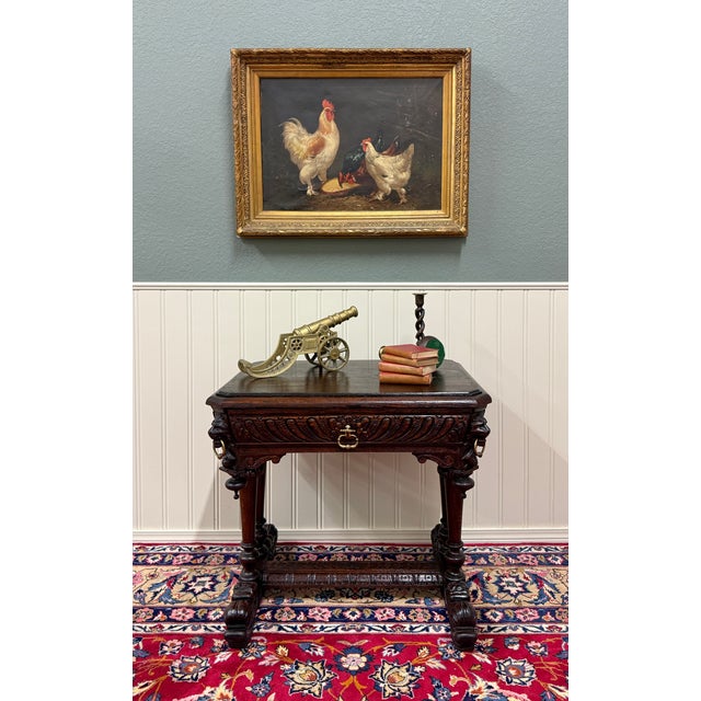 GORGEOUS Antique French Oak Renaissance Revival Dolphin Library Table or Writing Desk, c. 1880s Exceptional late 19th...