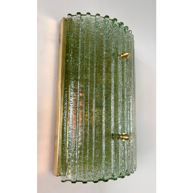 Contemporary Pair of Green Granita Murano Glass and Brass Sconces, Italy For Sale - Image 6 of 12