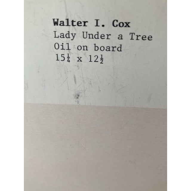 Green Important American Heritage Art Walter I. Cox 1866 - 1930 Lady Under a Tree Signed W.I.Cox. (Lower Right) Oil on Board Americana For Sale - Image 8 of 10