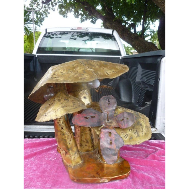 1970's Brutalist Dieter Torch Cut Brass & Copper Multiple Mushroom Lamp For Sale - Image 13 of 13