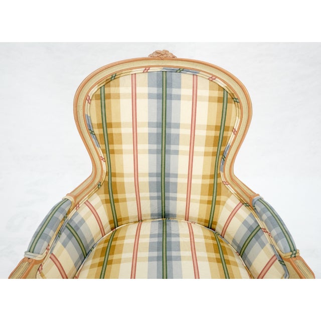 Funky Upholstery Painted & Carved Frame French Ballon Back Arm Lounge Chair MINT For Sale - Image 13 of 16