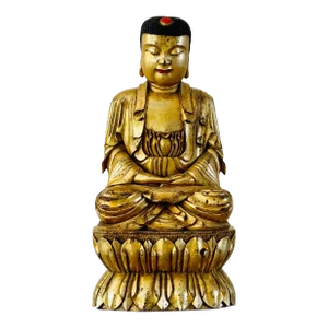 Late 19th Century Qing Dynasty Gilt Wood Carved Buddha