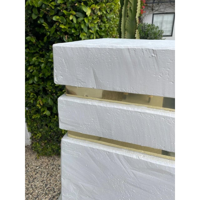Mid 20th Century Vintage Angled Plaster Pedestal With Brass Inlay For Sale - Image 5 of 11