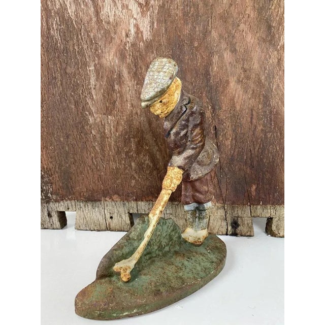 Original Painted Door Stop of Golf Player in Cast Iron, 1940s For Sale - Image 3 of 12