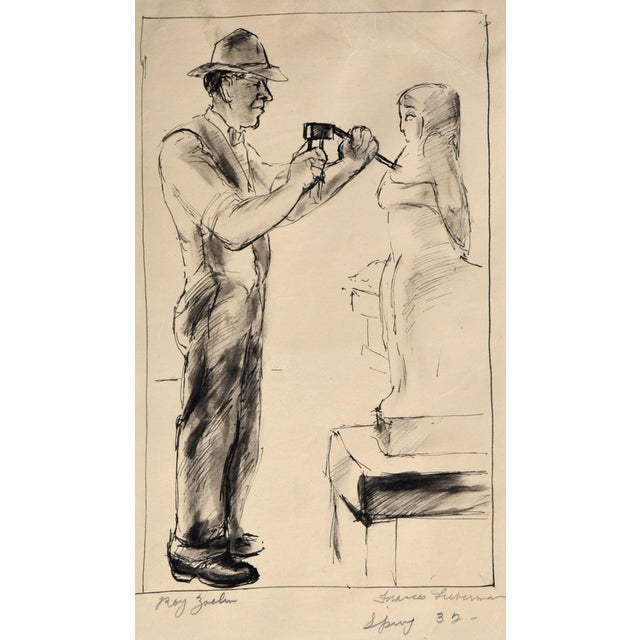 1930s Frances Liberman "Roy Zoelin the Sculpture" Drawing For Sale - Image 5 of 9